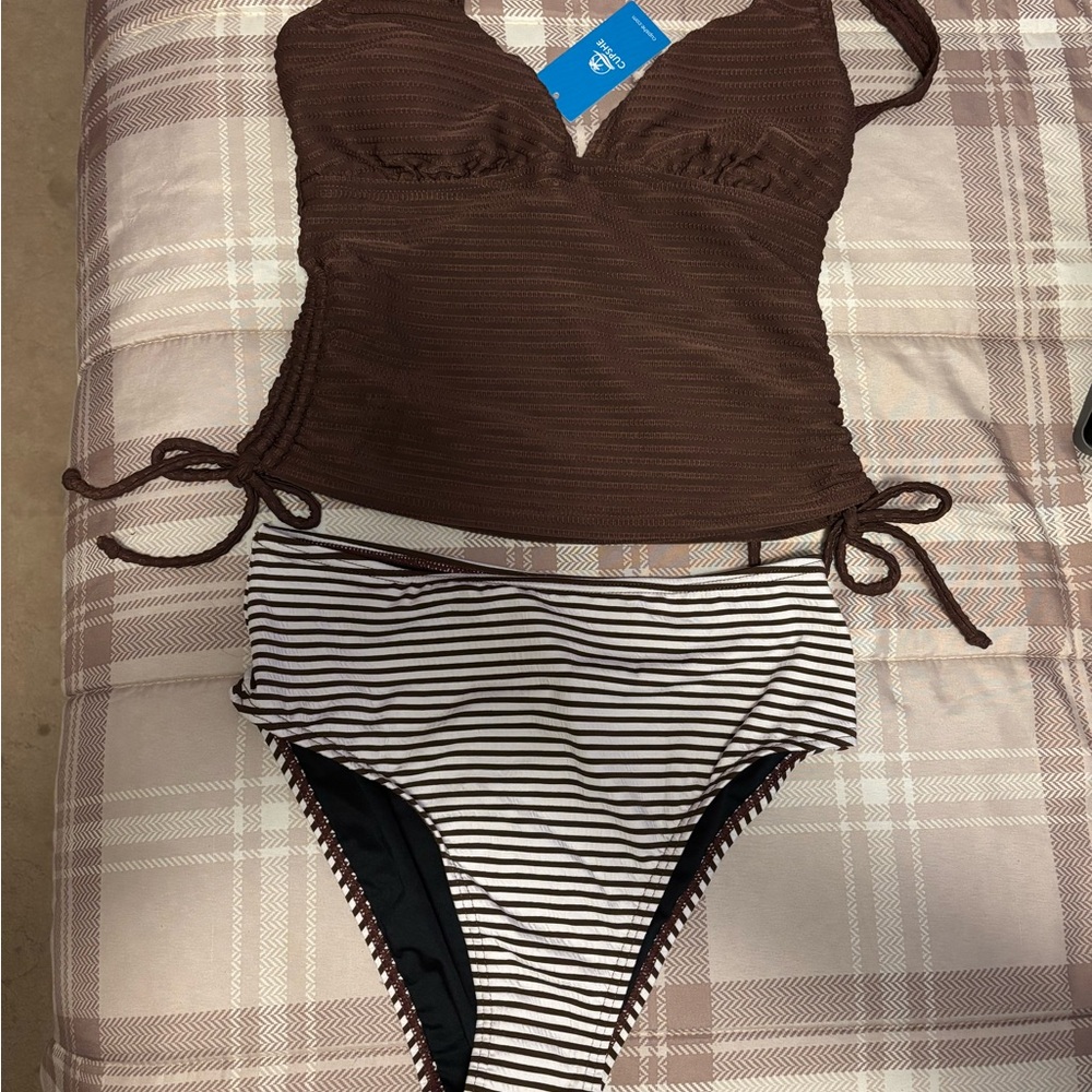 Cupshe Brown and White Striped Women's Swimwear